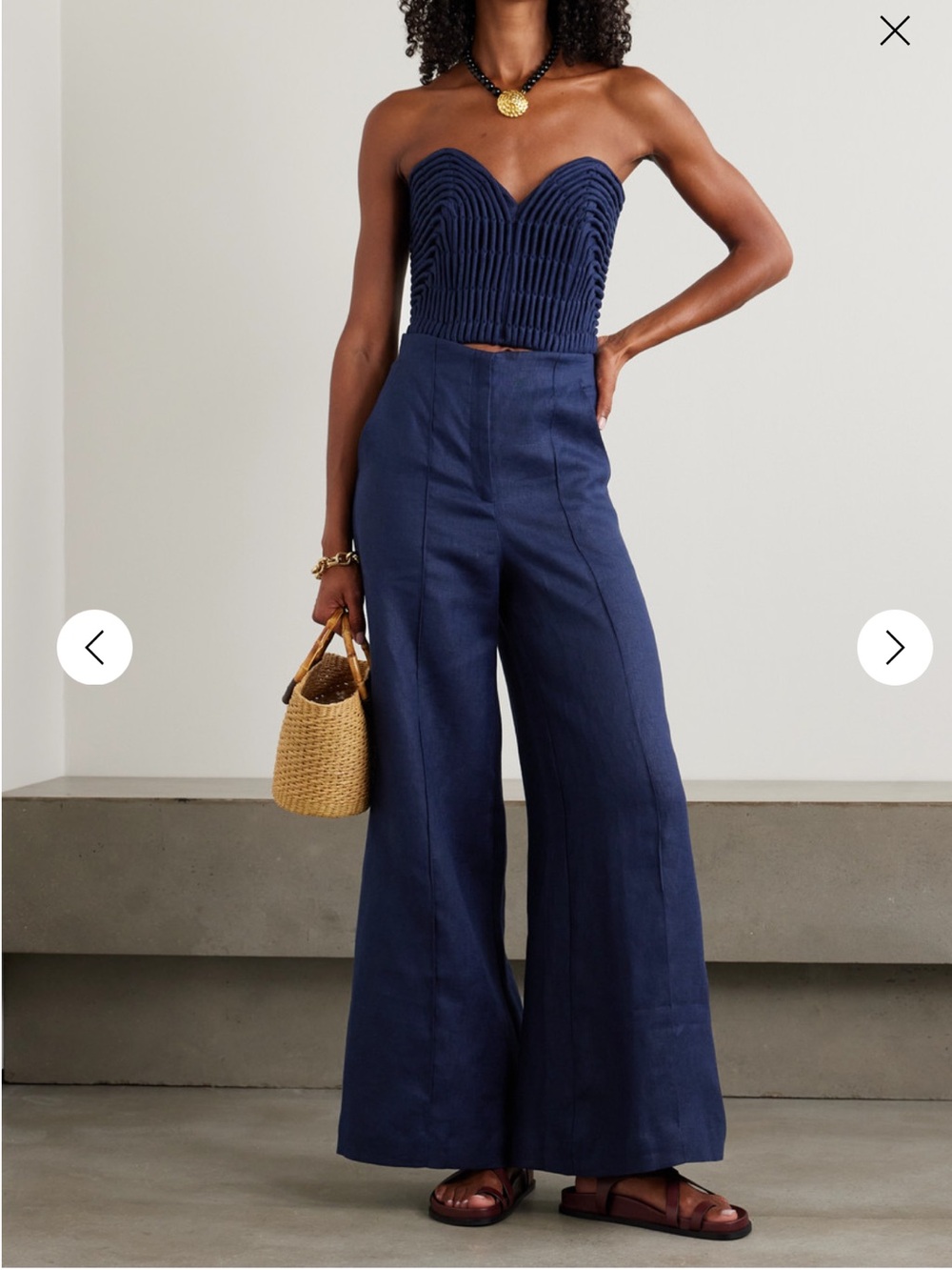 NWT Andres Otalora Encontrarte Linen Wide-Leg Navy High-Waist Pants